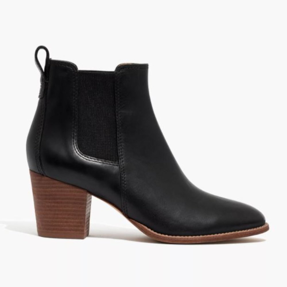 MADEWELL Sz 6 $178 Regan Boot, Heeled Ankle Bootie in Black Leather Block Heel